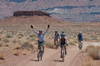 Group of people mountain biking