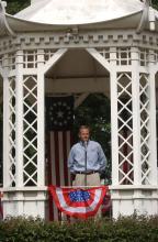 Photo of Dick Hartig at 100 year celebration held in Washington park in Dubuque.